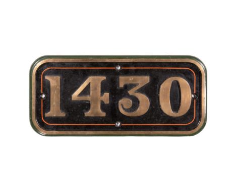 GWR Brass Cabside Numberplate 1430 ex 517 Class 0-4-2T  Built 1877, withdrawn 1958, right hand side plate, writing on the bac