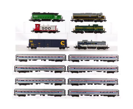 Atlas Model Train O Scale Assortment  (14) items including a Rutland RS-1 diesel locomotive #401, an Ann Arbor RS-1 diesel lo