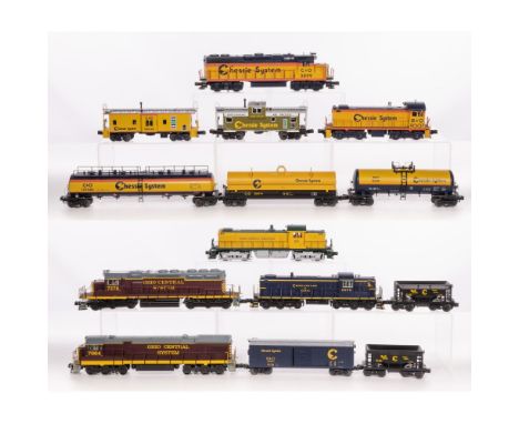 MTH Model Train O Scale Ohio Assortment  (14) items including a #102 Akron Canton &amp; Youngstown locomotive, a #3899 C&amp;