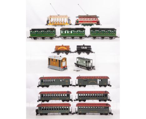 Bachmann Model Train G Scale Assortment  (15) items, (7) from the 'Thomas' collection including Toby and Spiteful, tank cars,