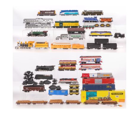 Model Train HO Scale Assortment  Over (30) items including locomotives, tenders, freight cars, sets, parts, some railroad lin