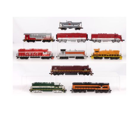 MTH Model Train O Scale Locomotive Assortment  (9) items including a #46 Genesee &amp; Wyoming, a #200 Apache RY., a #208 Tex