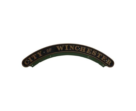 Nameplate CITY OF WINCHESTER 4-4-0 GWR  Numbered 3441, re-numbered 3718, built 1903, withdrawn 1927, 'L 3718' is etched on th