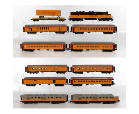 MTH Model Train O Scale The Milwaukee Road Assortment  (11) items including a #148 locomotive with tender, a 36-#F-6 diesel l