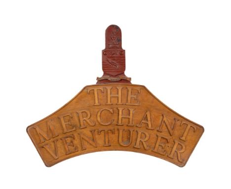 British Railway The Merchant Venturer Replica Wood Headboard Pattern  Having the carved and painted wood arms of the Society 