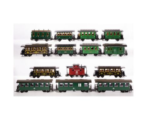 LGB Lehmann Model Train G Scale Car Assortment  (14) items including passenger coaches, mail cars and a caboose  Property fro