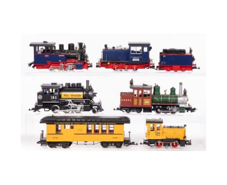 LGB Lehmann Model Train G Scale Assortment  (5) items including a #2061 locomotive with tender, a #2062 locomotive, a #2051 l