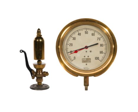 Lunkenheimer Dome Top Steam Whistle  Brass having a 1.675-inch bell and 0.5-inch steam line, marked on valve; together with a