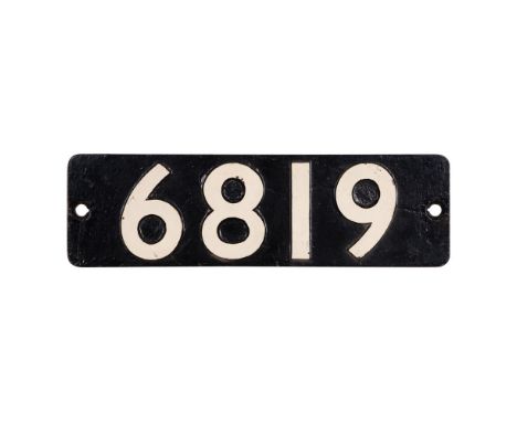GWR Cast Iron Smokebox Numberplate 6819 ex HIGHNAM GRANGE 4-6-0  Built 1936, withdrawn 1965, information painted on the back 