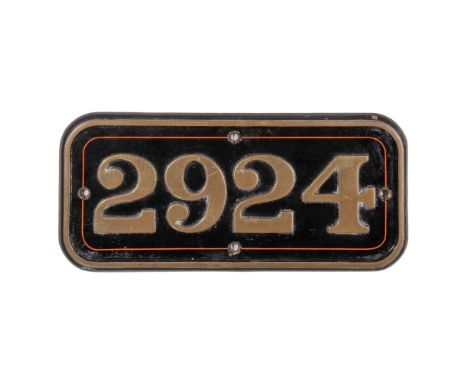 GWR Brass Cabside Numberplate 2924 ex SAINT HELENA 4-6-0  Built 1907, withdrawn 1950  Property from: The Estate of Thomas ('T