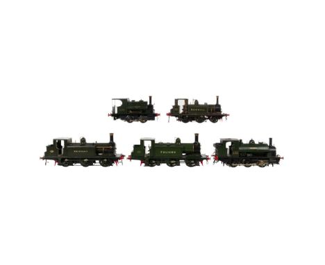 Model Train O Scale Locomotive Assortment  (5) hand painted items including a #82 Boxhill, a #104 Brittany, a #135 Folingo, a