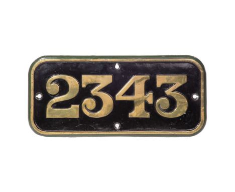 GWR Brass Cabside Numberplate 2343 ex Dean Goods Class 0-6-0  Built 1884, withdrawn 1953, rim stamped 'Engine Class 0.6.0.A.1