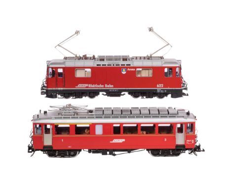 LGB Lehmann Model Train G Scale Railcar Assortment  (2) items including a #24430 RhB Ge 4/4 II electric locomotive #622 and a