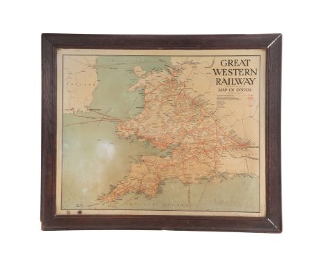 Great Western Railway Tin Map  GWR system enamel map, in original oak frame  Property from: The Estate of Thomas ('Tom') Jone