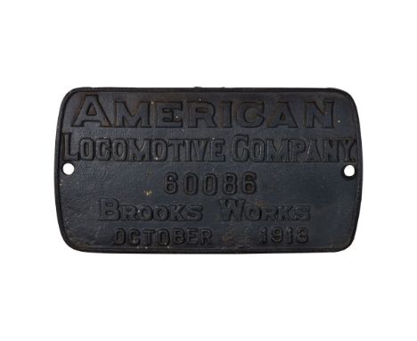 American Locomotive Co. Locomotive Work Plate  1918 black cast iron ALCO plaque from the Brooks Work having raised writing an