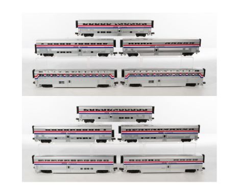 MTH Model Train O Scale Amtrak Superliner Passenger Car Collection  (10) items including (2) coaches, (2) dining cars, (2) lo