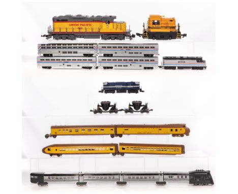 Model Train Assortment  (16) various S scale and O scale items including passenger cars, locomotives and train cars, mostly L