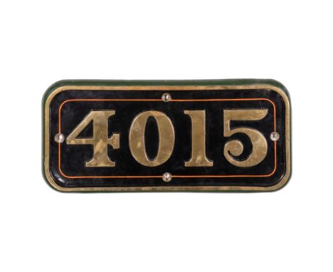 GWR Brass Cabside Numberplate 4015 ex KNIGHT OF SAINT JOHN 4-6-0  Built 1908, withdrawn 1951, note: engine class stamping 'T'