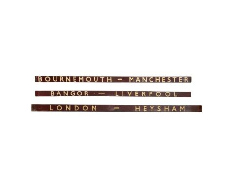 British Railways Wood Carriage Board Assortment  (3) items including a Bournemouth - Manchester, a Bangor - Liverpool and a L