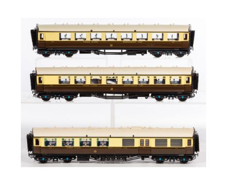 Model Train O Scale Passenger Car Assortment  (3) kit built, hand painted items including #33 dated 1995, painted by D. Studl