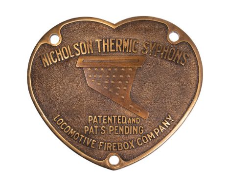 Nicholson Thermic Syphons Locomotive Firebox Plate  Heart shaped cast brass, numbered '30' three times on backside  Property 