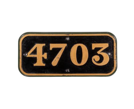 GWR Cast Iron Cabside Numberplate 4703 ex 4700 Class 2-8-0  Built 1922, withdrawn 1964  Property from: The Estate of Thomas (