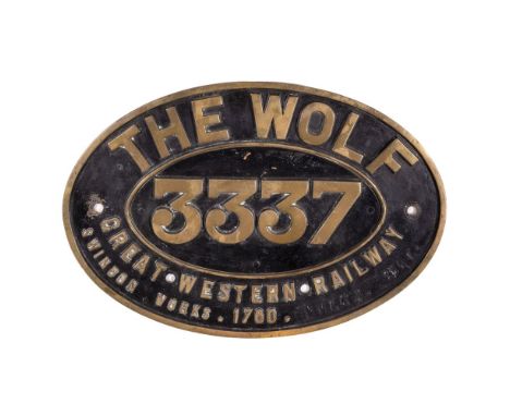 GWR Brass Combine Worksplate THE WOLF 3337 Bulldog Class  Built 1900, withdrawn 1934, original number 3349, re-numbered 3337,