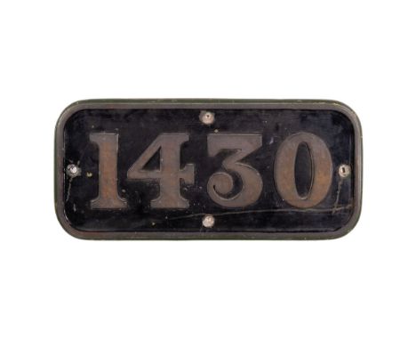 GWR Brass Cabside Numberplate 1430 ex 1400 Class 0-4-2T  Built 1934, withdrawn 1958, rim stamped 'Engine Class T.0.1.2.F, Boi