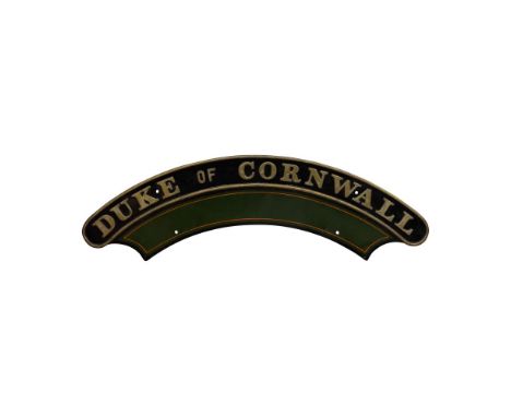 Nameplate DUKE OF CORNWALL 4-4-0 GWR Duke Class  Numbered 3252, built 1895, withdrawn 1937, first locomotive in its class  Pr