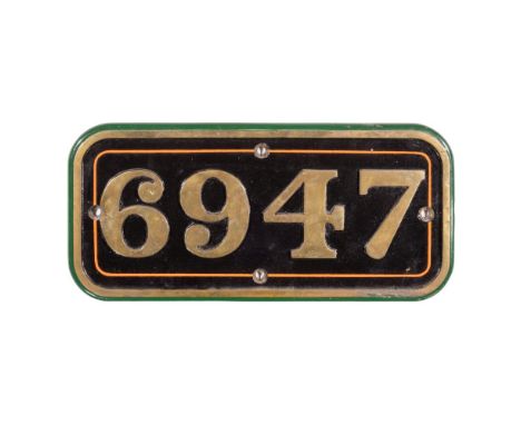 GWR Brass Cabside Numberplate 6947 ex HELMINGHAM HALL 4-6-0  Built 1942, withdrawn 1965, stamping on top rim  Property from: 