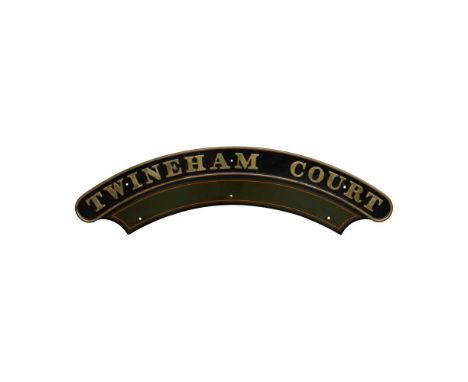 Nameplate TWINEHAM COURT 4-6-0 GWR Saint Class  Numbered 2952, built March 31, 1913, withdrawn September 30, 1951  Property f