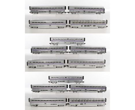 MTH Model Train O Scale Amtrak Superliner Passenger Car Collection  (14) items including (6) coaches, (5) transition sleepers