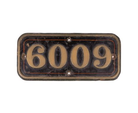 GWR Brass Cabside Numberplate 6009 ex KING CHARLES II 4-6-0  Built 1928, withdrawn 1962, rim stamped 'Engine Class 4...Z., Bo