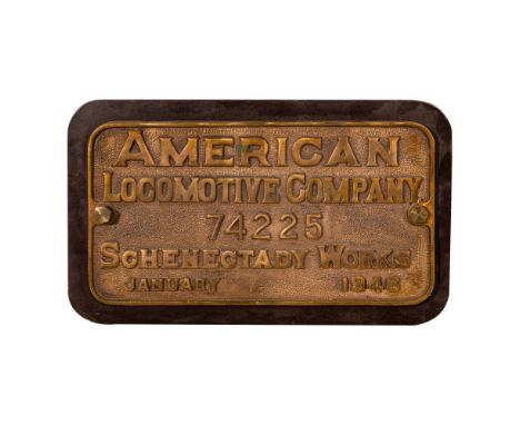 American Locomotive Co. Locomotive Worksplate  1946 brass ALCO plaque from the Schenectady, New York Works having raised lett