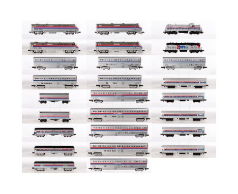 Williams Model Train O Scale Amtrak Collection  (25) items including a 2-piece #GEN802 Genesis diesel locomotive AA #802 with