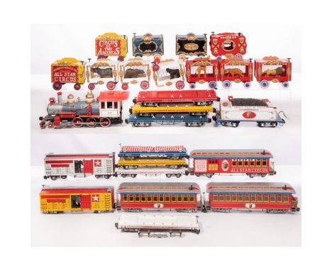 Bachmann Model Train G Scale Emmett Kelly, Jr. Circus Collection  (24) items including a locomotive with tender, animal cars,