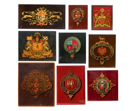 UK Railway Coach Transfer Panel Collection  (9) coat of arms including a Taff Vale, a Manchester South Junction &amp; Altrinc