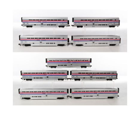 MTH Model Train O Scale Amtrak Passenger Car Collection  (9) items including (6) transitional sleepers and (3) coach cars  Pr