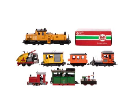 LGB Lehmann Model Train G Scale Assortment  (8) items including a #20670 track cleaning diesel locomotive, a #22020 Mars flye