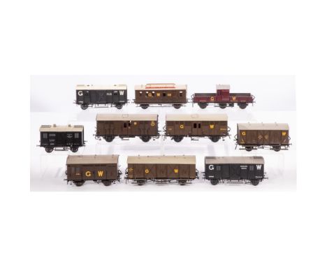 WEP Model Train O Scale Car Assortment  (10) items including a GWR riding van hand signed on underside 'P. K. Dawson / D. Stu