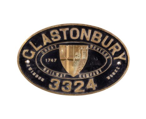 GWR Brass Combine Worksplate GLASTONBURY 3324 4-4-0 Bulldog Class  Originally numbered 3336, built December 1899, withdrawn J