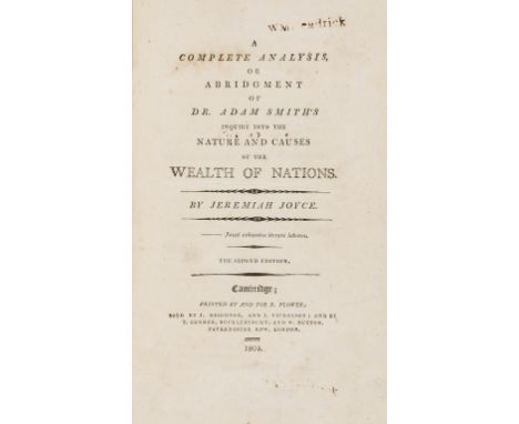 Economics.- Joyce (Jeremiah) A Complete Analysis...of Dr Adam Smith's Inquiry into the Nature and Causes of the Wealth of Nat