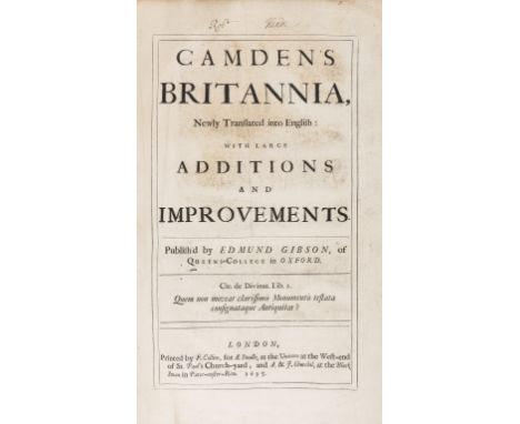 NO RESERVE Britain.- Camden (William) Camden's Britannia, Newly Translatied into English ... by Edmind Gibson, engraved portr