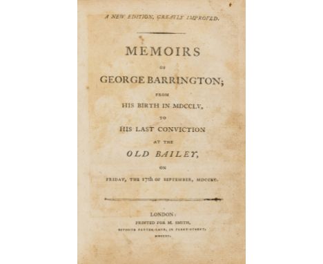 Swindlers.- Barrington (George) Memoirs of George Barrington..., engraved frontispiece, offset to title, some spotting and st