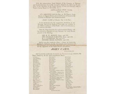 Economics.- Banking.- Newcastle-Upon-Tyne.- Declaration of support for the banks of Newcastle and promise to honour banknotes