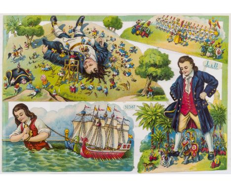 NO RESERVE Gulliver's Travels.-  Sheet of scrap colour illustrations from Gulliver's travels, colour lithograph on embossed c