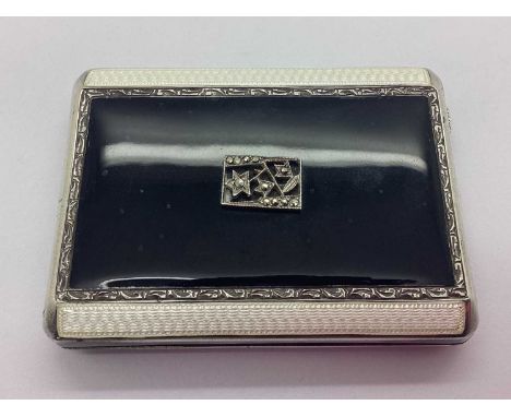 An Art Deco Hallmarked Silver Guilloche Enamel Match Case, Adie Bros Ltd, Birmingham 1939, of rectangular form with engine tu