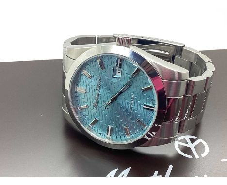 Mathey-Tissot; Mathy I Automatic Stainless Steel Gent's Wristwatch, the signed blue wave dial with baton markers and date ape