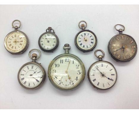 A Collection of Antique Fob Watches, (damages); together with an openface pocket watch. (7)