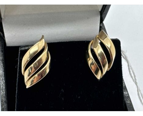 A Pair of Abstract Style Earrings, of sinuous openwork design, to butterfly backs stamped "375".